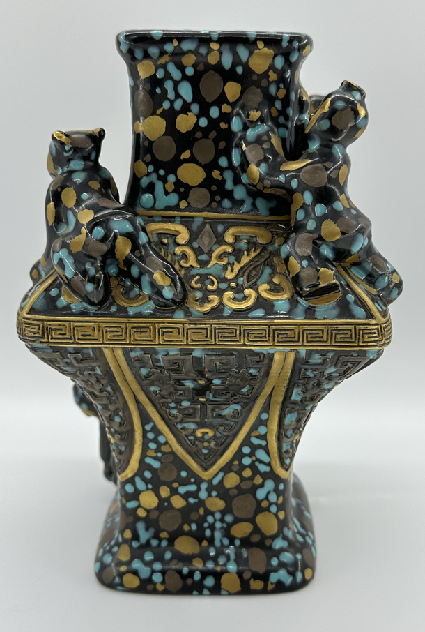 古铜五子登科四方彩尊