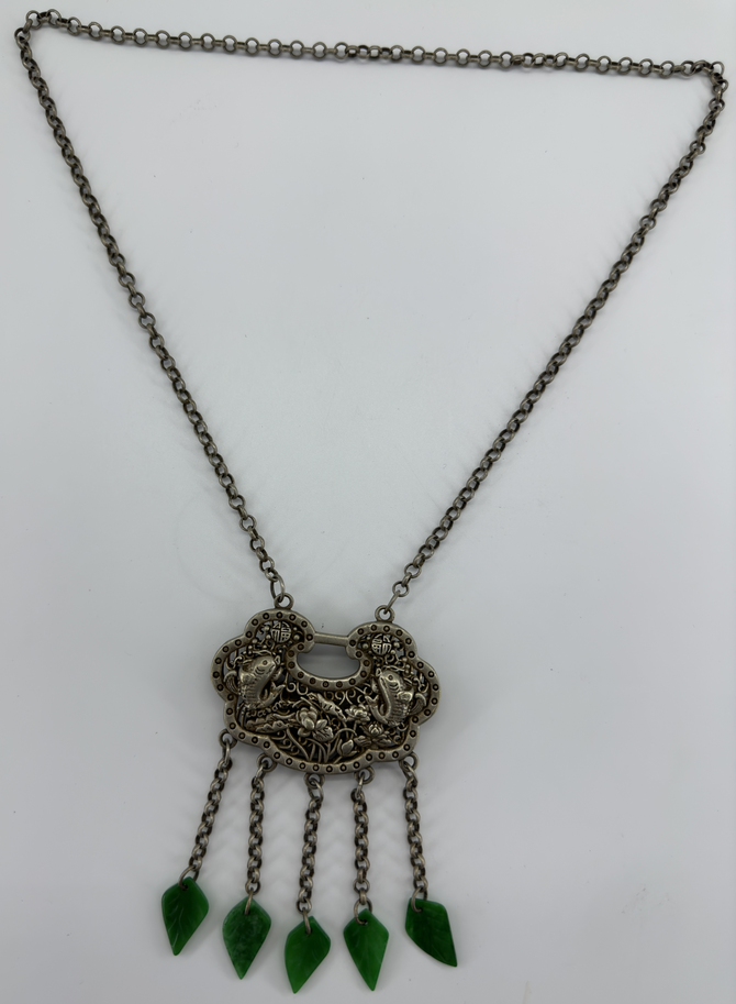 银制平安锁翡翠挂链项链