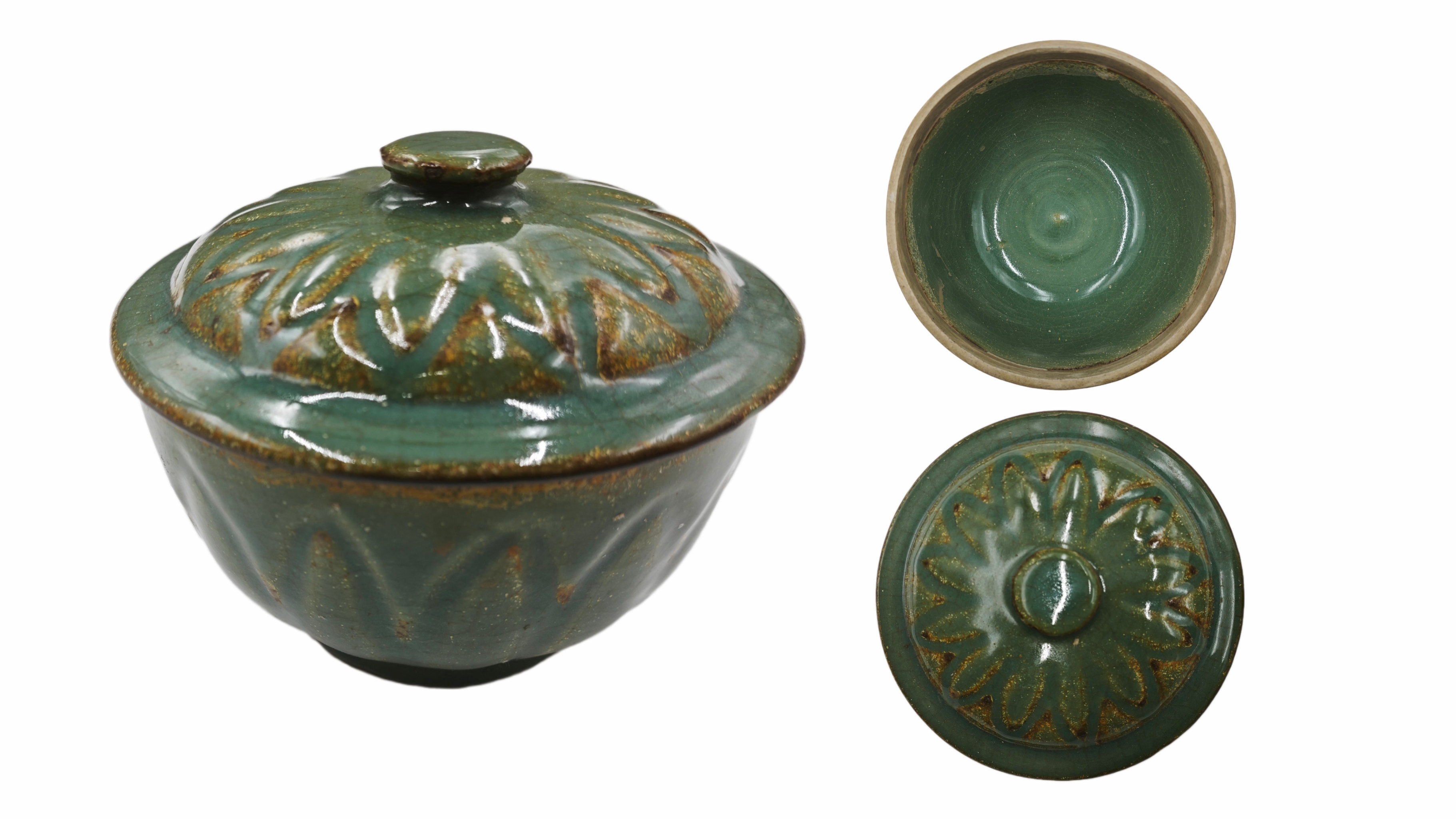 汝青釉莲花盖碗