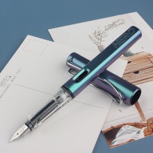 正姿EF尖薄厚片工艺学生练字钢笔 （附加6支墨囊）铱金钢笔签字笔炫彩变色绿 EF尖